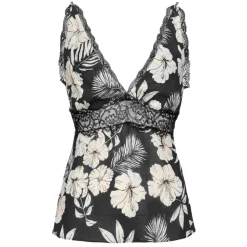Pinko - Flower Print Top with Lace Detail - Black - Top - Made in Italy - Luxury Exclusive Collection - Avvenice