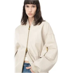 Pinko - Genuine Leather Bomber Jacket with Zip Closure - Beige - Jackets - Made in Italy - Luxury Exclusive Collection - Avvenice