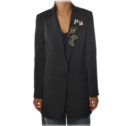 Pinko - Jacket Cirano1 Single-breasted with Brooches Applied - Black - Jacket - Made in Italy - Luxury Exclusive Collection - Avvenice