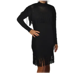 Pinko - Knitted Dress Sagrantino with Fringes - Black - Dress - Made in Italy - Luxury Exclusive Collection - Avvenice