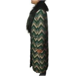 Pinko - Libra Coat with Faux Fur Jacquard - Green Gold - Jacket - Made in Italy - Luxury Exclusive Collection - Avvenice