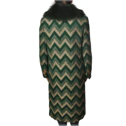 Pinko - Libra Coat with Faux Fur Jacquard - Green Gold - Jacket - Made in Italy - Luxury Exclusive Collection - Avvenice