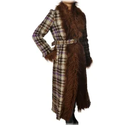 Pinko - Long Coat Orario with Fur - Brown/Purple - Jacket - Made in Italy - Luxury Exclusive Collection - Avvenice