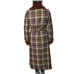 Pinko - Long Coat Orario with Fur - Brown/Purple - Jacket - Made in Italy - Luxury Exclusive Collection - Avvenice