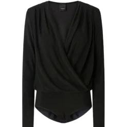 Pinko - Metallic Effect Draped Bodysuit - Black - Top - Made in Italy - Luxury Exclusive Collection - Avvenice