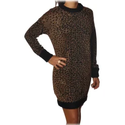 Pinko - Mini Dress Pressione in Laminated Leopard Knit - Copper/Black - Dress - Made in Italy - Luxury Exclusive Collection - Avvenice