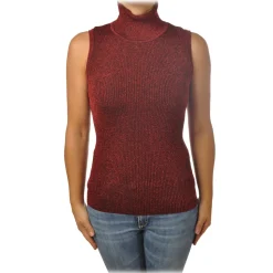 Pinko - Mock Turtleneck Ask Sleeveless in Lurex - Red - Sweater - Made in Italy - Luxury Exclusive Collection - Avvenice
