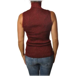 Pinko - Mock Turtleneck Ask Sleeveless in Lurex - Red - Sweater - Made in Italy - Luxury Exclusive Collection - Avvenice