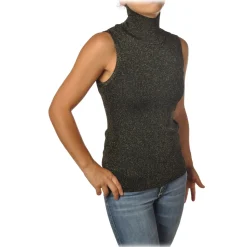 Pinko - Mock Turtleneck Ask Sleeveless in Lurex - Gray - Sweater - Made in Italy - Luxury Exclusive Collection - Avvenice