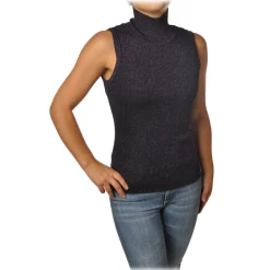 Pinko - Mock Turtleneck Ask Sleeveless in Lurex - Purple - Sweater - Made in Italy - Luxury Exclusive Collection - Avvenice