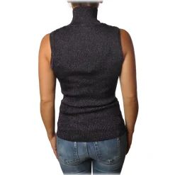 Pinko - Mock Turtleneck Ask Sleeveless in Lurex - Purple - Sweater - Made in Italy - Luxury Exclusive Collection - Avvenice