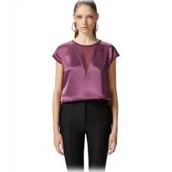 Pinko - Satin Fabric T-shirt Blouse - Bordeaux - Top - Made in Italy - Luxury Exclusive Collection - Avvenice