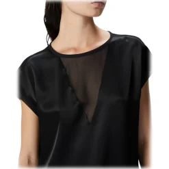 Pinko - Satin Fabric T-shirt Blouse - Black - Top - Made in Italy - Luxury Exclusive Collection - Avvenice