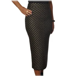 Pinko - Sheath Skirt Gas Midi in Diagonal Laminated Knit - Black - Skirt - Made in Italy - Luxury Exclusive Collection - Avvenice