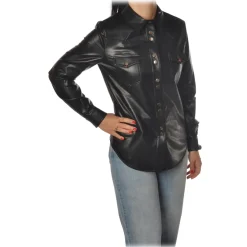 Pinko - Shirt Caroline6 in Faux Leather - Black - Shirt - Made in Italy - Luxury Exclusive Collection - Avvenice