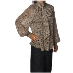 Pinko - Shirt Geocentrico with Ribbon and Bow - Black/Beige - Shirt - Made in Italy - Luxury Exclusive Collection - Avvenice