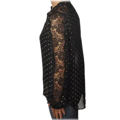 Pinko - Shirt Marronglace with Sleeves in Lace and Pois Pattern - Black - Shirt - Made in Italy - Luxury Exclusive Collection - Avvenice