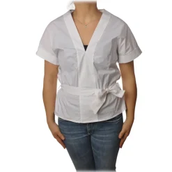 Pinko - Shirt Scamorza V-neck Screwed at the Waist - White - Shirt - Made in Italy - Luxury Exclusive Collection - Avvenice