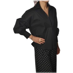 Pinko - Shirt Vegetariana Oversized with Collar and Deep Neckline - Black - Shirt - Made in Italy - Luxury Exclusive Collection - Avvenice