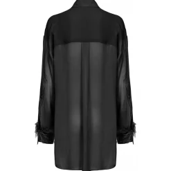 Pinko - Shirt with Feather Trim Cuffs Detail - Black - Shirts - Made in Italy - Luxury Exclusive Collection - Avvenice