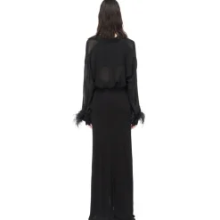 Pinko - Shirt with Feather Trim Cuffs Detail - Black - Shirts - Made in Italy - Luxury Exclusive Collection - Avvenice