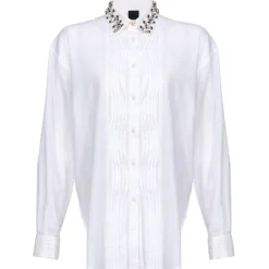 Pinko - Shirt with Plastron Detail with Pleats - White - Shirts - Made in Italy - Luxury Exclusive Collection - Avvenice
