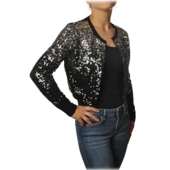 Pinko - Short Cardigan Albanese with Paillettes - Black/Silver - Sweater - Made in Italy - Luxury Exclusive Collection - Avvenice