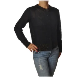 Pinko - Short Cardigan Quantunque with Lurex Details - Black - Sweater - Made in Italy - Luxury Exclusive Collection - Avvenice