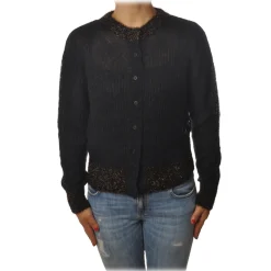 Pinko - Short Cardigan Quantunque with Lurex Details - Black - Sweater - Made in Italy - Luxury Exclusive Collection - Avvenice