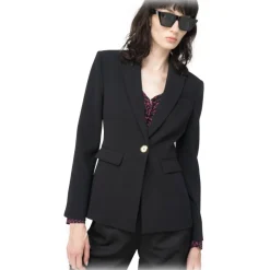 Pinko - Stretch Crepe Fabric Single breasted Blazer - Black - Jackets - Made in Italy - Luxury Exclusive Collection - Avvenice