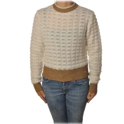Pinko - Sweater Asciutto in Squared Wool - White/Beige - Sweater - Made in Italy - Luxury Exclusive Collection - Avvenice