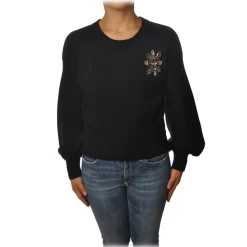 Pinko - Sweater Chissa Crewneck with Jewel Brooch - Black - Sweater - Made in Italy - Luxury Exclusive Collection - Avvenice