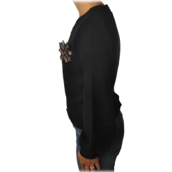 Pinko - Sweater Chissa Crewneck with Jewel Brooch - Black - Sweater - Made in Italy - Luxury Exclusive Collection - Avvenice
