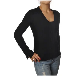 Pinko - Sweater Ecco V-neck in Wool - Black - Sweater - Made in Italy - Luxury Exclusive Collection - Avvenice