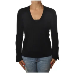 Pinko - Sweater Ecco V-neck in Wool - Black - Sweater - Made in Italy - Luxury Exclusive Collection - Avvenice