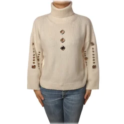 Pinko - Sweater Guyana High Neck Oversized with Studs - White - Sweater - Made in Italy - Luxury Exclusive Collection - Avvenice