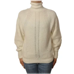 Pinko - Sweater MegaMix High Neck Oversized Fit - White - Sweater - Made in Italy - Luxury Exclusive Collection - Avvenice
