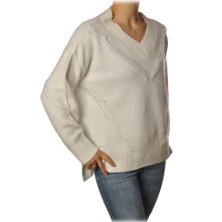 Pinko - Sweater Mozambico Oversized with V-neck - White - Sweater - Made in Italy - Luxury Exclusive Collection - Avvenice