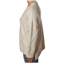 Pinko - Sweater Mozambico Oversized with V-neck - White - Sweater - Made in Italy - Luxury Exclusive Collection - Avvenice