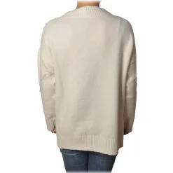 Pinko - Sweater Mozambico Oversized with V-neck - White - Sweater - Made in Italy - Luxury Exclusive Collection - Avvenice