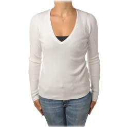 Pinko - Sweater Uruguay with Long Sleeve and V-neck - White - Sweater - Made in Italy - Luxury Exclusive Collection - Avvenice
