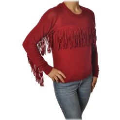 Pinko - Sweater Valgualnera with Fringes and Openwork - Red - Sweater - Made in Italy - Luxury Exclusive Collection - Avvenice