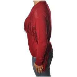 Pinko - Sweater Valgualnera with Fringes and Openwork - Red - Sweater - Made in Italy - Luxury Exclusive Collection - Avvenice