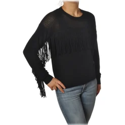 Pinko - Sweater Valgualnera with Fringes and Openwork - Black - Sweater - Made in Italy - Luxury Exclusive Collection - Avvenice