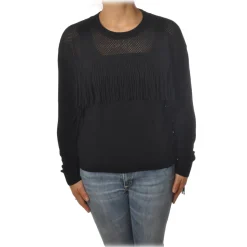 Pinko - Sweater Valgualnera with Fringes and Openwork - Black - Sweater - Made in Italy - Luxury Exclusive Collection - Avvenice