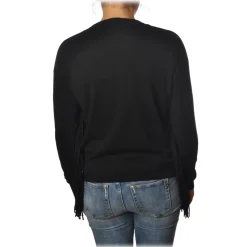 Pinko - Sweater Valgualnera with Fringes and Openwork - Black - Sweater - Made in Italy - Luxury Exclusive Collection - Avvenice