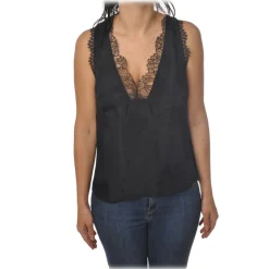 Pinko - Top Esagerato with Lace in Flower Pattern - Black - Top - Made in Italy - Luxury Exclusive Collection - Avvenice