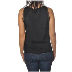 Pinko - Top Esagerato with Lace in Flower Pattern - Black - Top - Made in Italy - Luxury Exclusive Collection - Avvenice