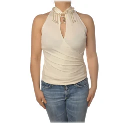 Pinko - Top Ruspante with Pearls and Chains - White - Top - Made in Italy - Luxury Exclusive Collection - Avvenice