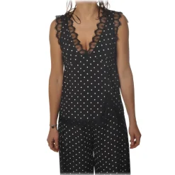 Pinko - Top Semolino1 V-neck in Pois Pattern - Black - Top - Made in Italy - Luxury Exclusive Collection - Avvenice
